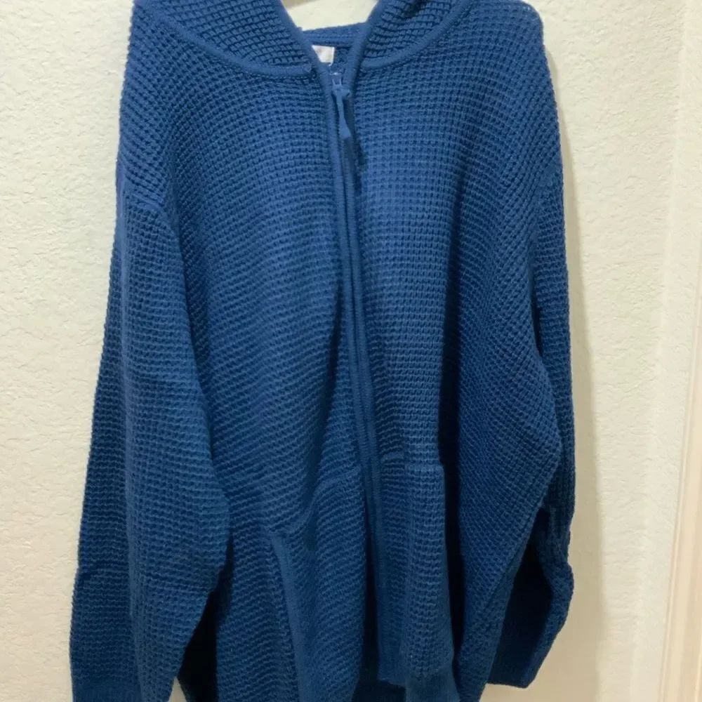 New Roamans navy knit sweater women Bat wing zip front hooded Sz 2X